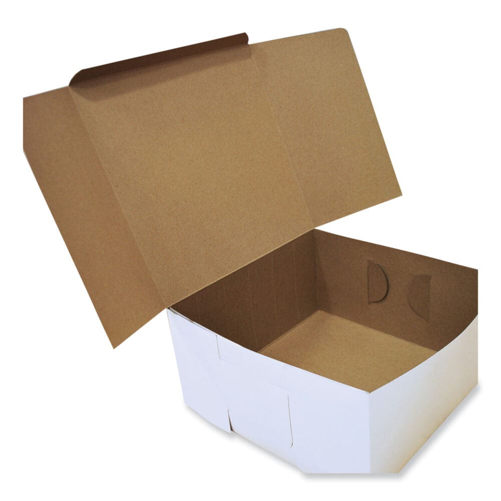 White One-Piece Non-Window Bakery Boxes, Standard, 12 x 12 x 6, White/Kraft, Paper, 50/Bundle - Image 4