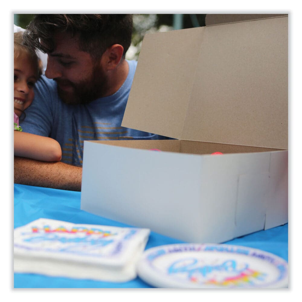 White One-Piece Non-Window Bakery Boxes, Standard, 12 x 12 x 6, White/Kraft, Paper, 50/Bundle - Image 2