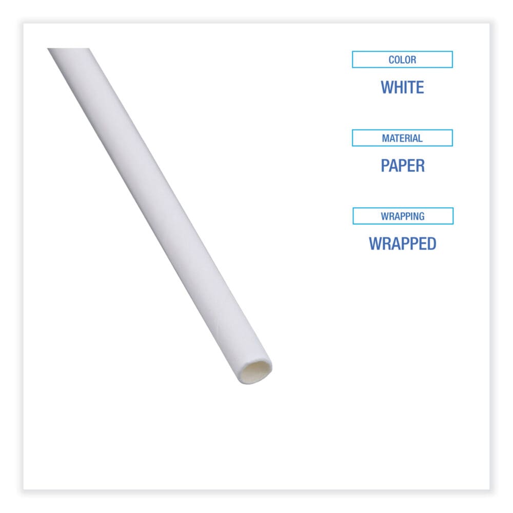 Individually Wrapped Paper Straws, 7.75" x 0.25", White, 3,200/Carton - Image 3