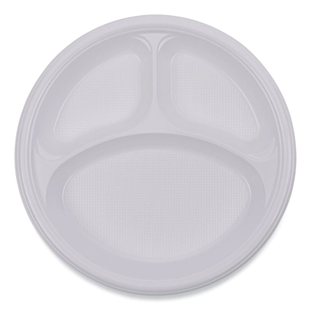 Hi-Impact Plastic Dinnerware, Plate, 3-Compartment, 10" dia, White, 500/Carton - Image 7