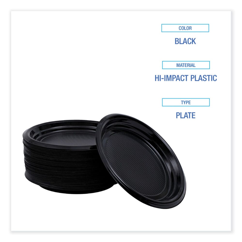 Hi-Impact Plastic Dinnerware, Plate, 9" dia, Black, 500/Carton - Image 3
