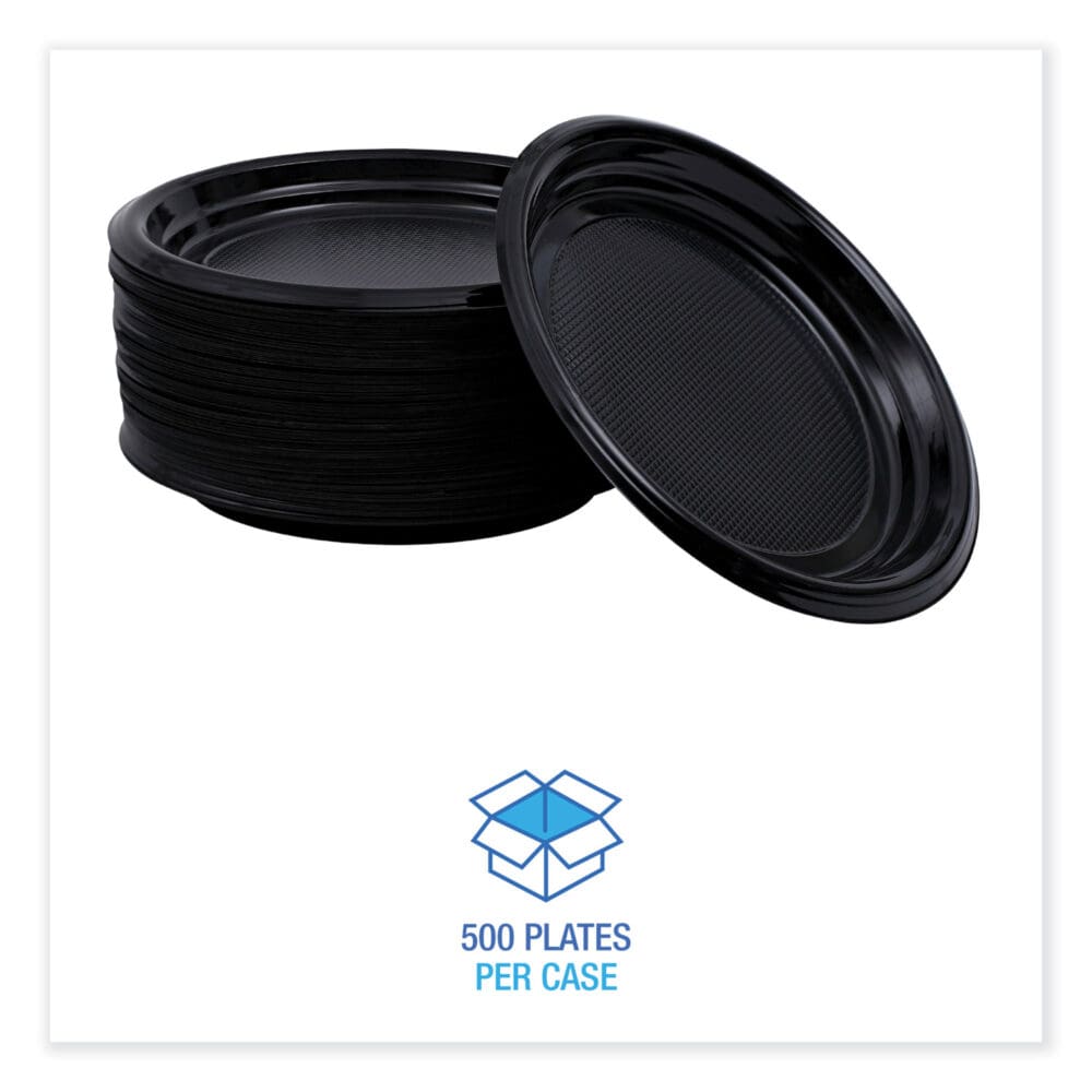 Hi-Impact Plastic Dinnerware, Plate, 9" dia, Black, 500/Carton - Image 2