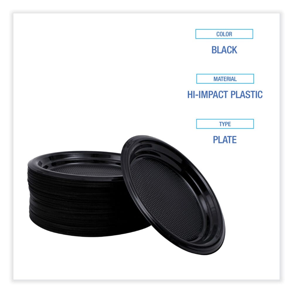 Hi-Impact Plastic Dinnerware, Plate, 6" dia, Black, 1,000/Carton - Image 3