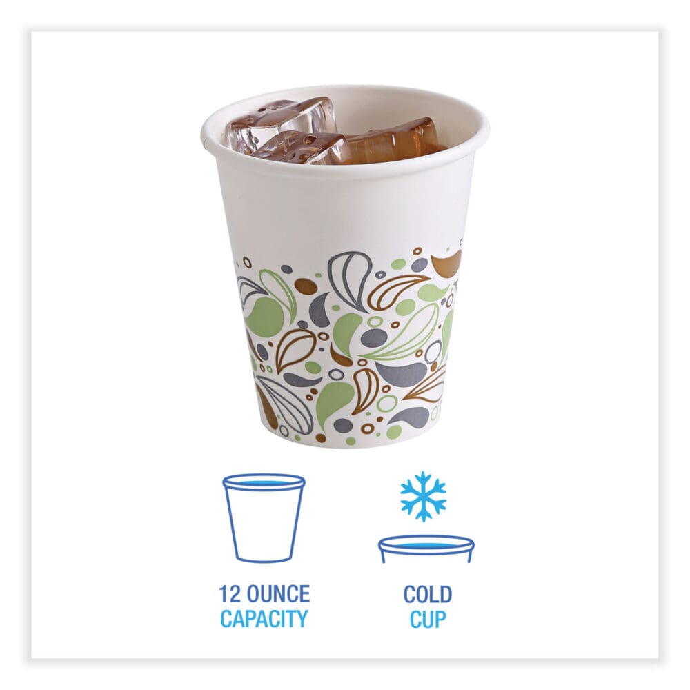 Deerfield Printed Paper Cold Cups, 12 oz, 50 Cups/Sleeve, 20 Sleeves/Carton - Image 3
