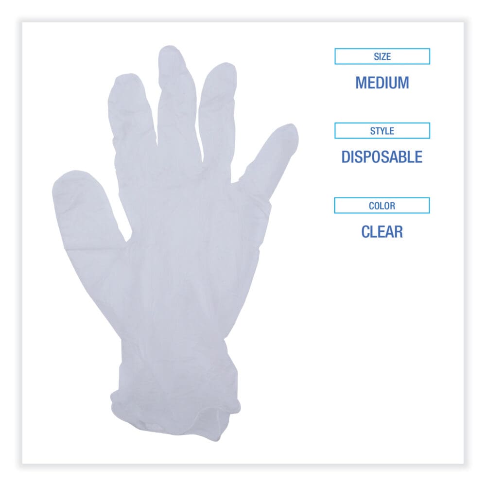 General Purpose Vinyl Gloves, Powder/Latex-Free, 2.6 mil, Medium, Clear, 100/Box - Image 3