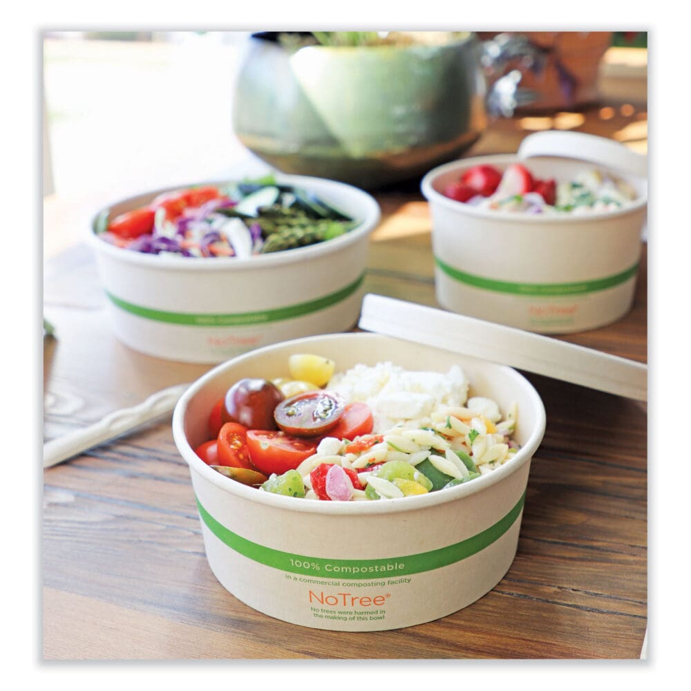 No Tree Wide Paper Bowls, 24 oz, 5.9" Diameter x 2.4"h, Natural, Sugarcane, 300/Carton - Image 4