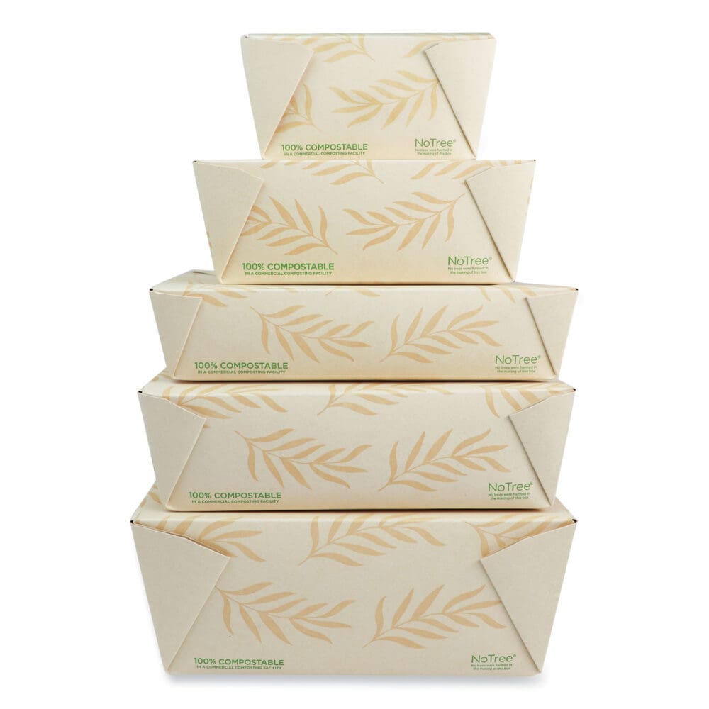 No Tree Folded Takeout Containers, 26 oz, 4.2 x 5.2 x 2.5, Natural, Sugarcane, 450/Carton - Image 4