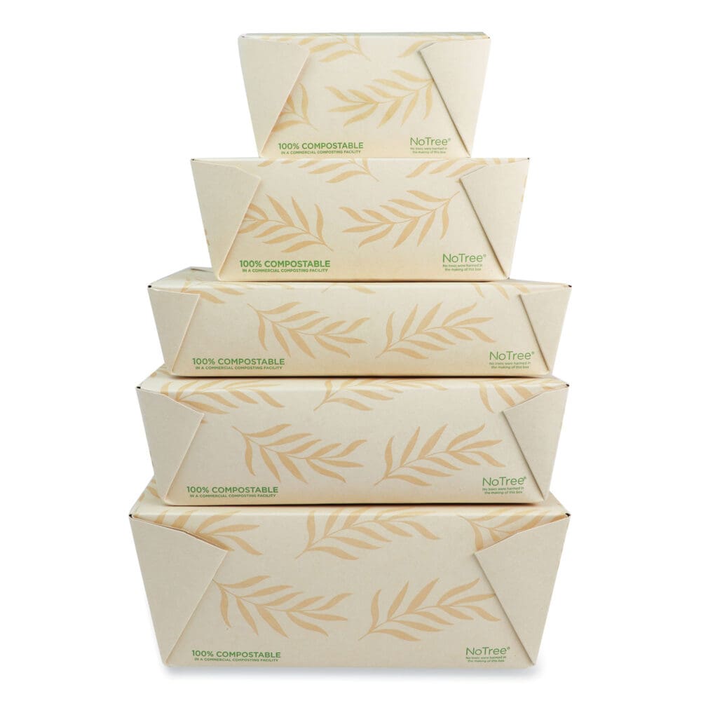 No Tree Folded Takeout Containers, 95 oz, 6.5 x 8.7 x 3.5, Natural, Sugarcane, 160/Carton - Image 4