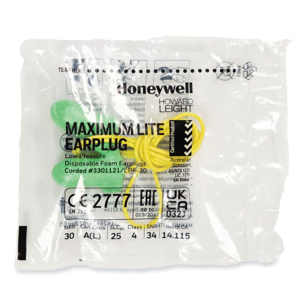 MAXIMUM Lite Single-Use Earplugs, Corded, 30NRR, Green, 100 Pairs - Image 4