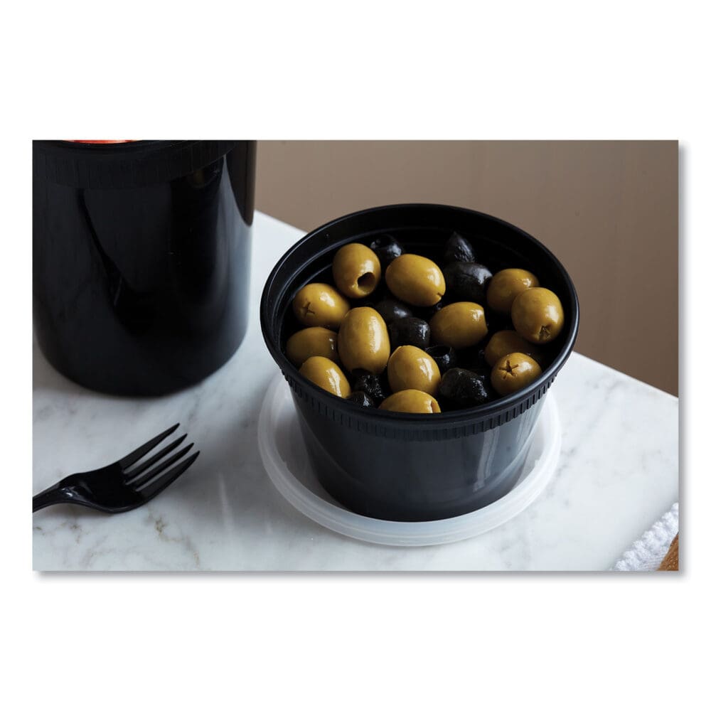 Newspring DELItainer Microwavable Container, 16 oz, 4.55 x 4.55 x 3.1, Black/Clear, Plastic, 240/Carton - Image 2