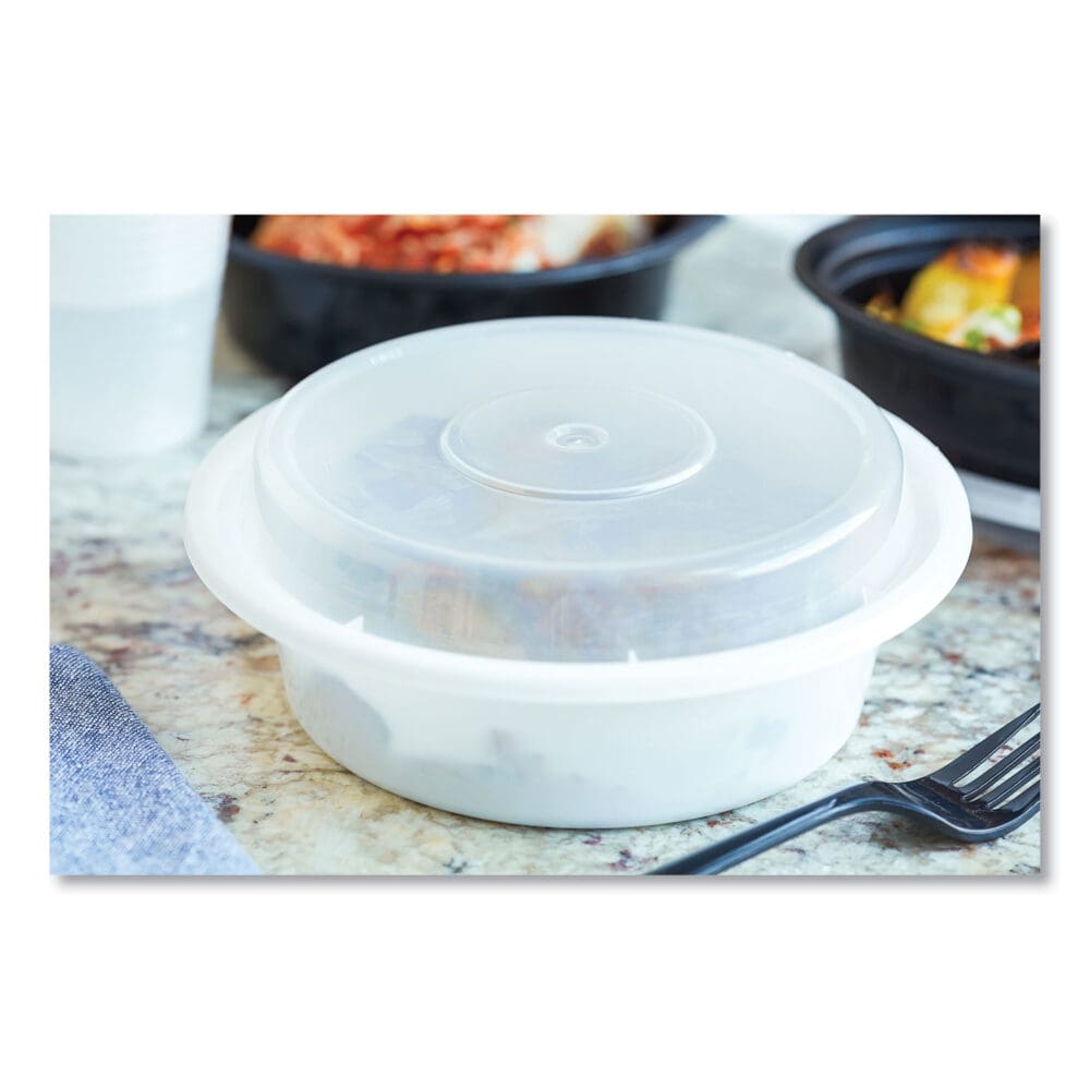 Newspring VERSAtainer Microwavable Containers, Round, 16 oz, 6 x 6 x 1.5, White/Clear, Plastic, 150/Carton - Image 2