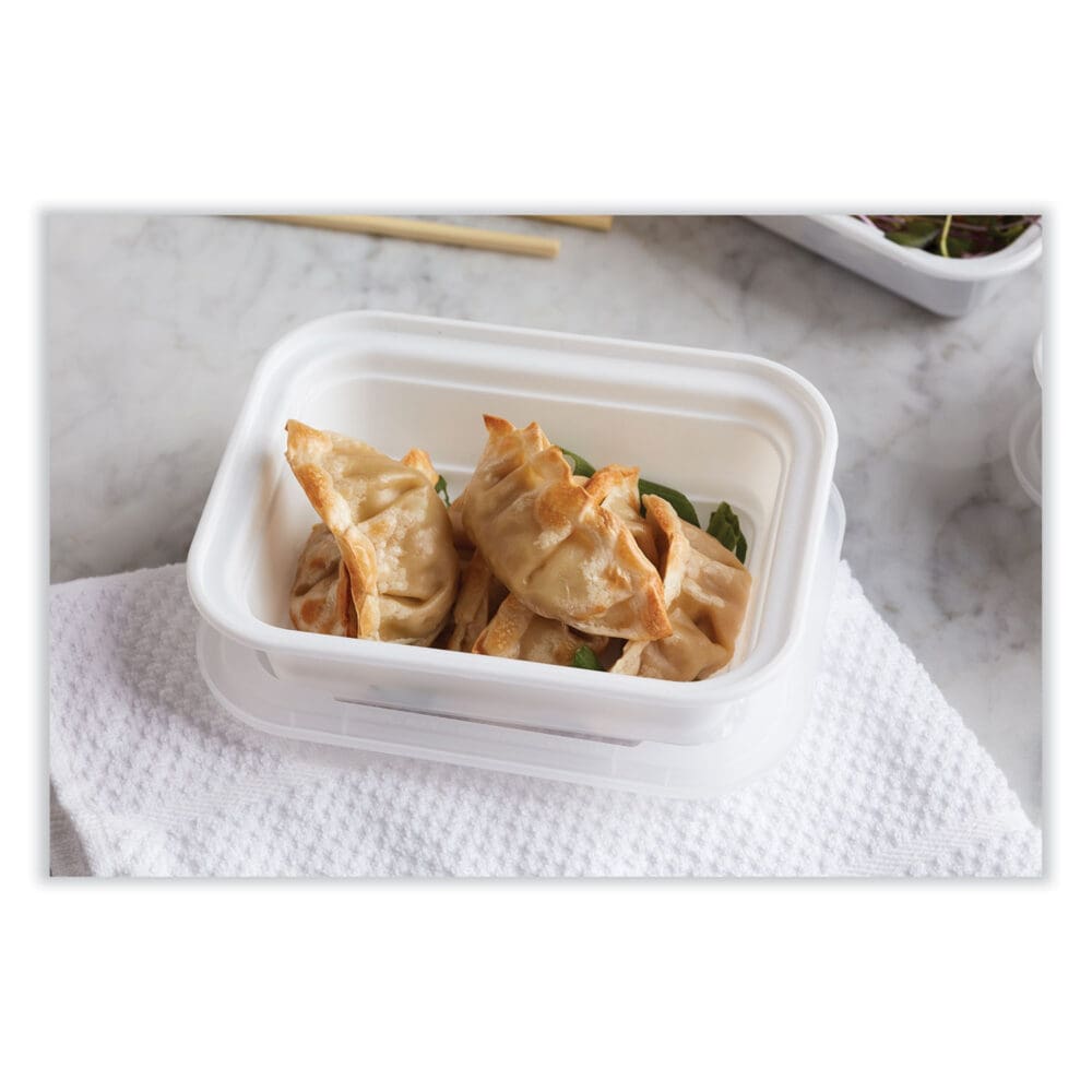 Newspring VERSAtainer Microwavable Containers, Rectangular, 12 oz, 4.5 x 5.5 x 2.12, White/Clear, Plastic, 150/Carton - Image 4