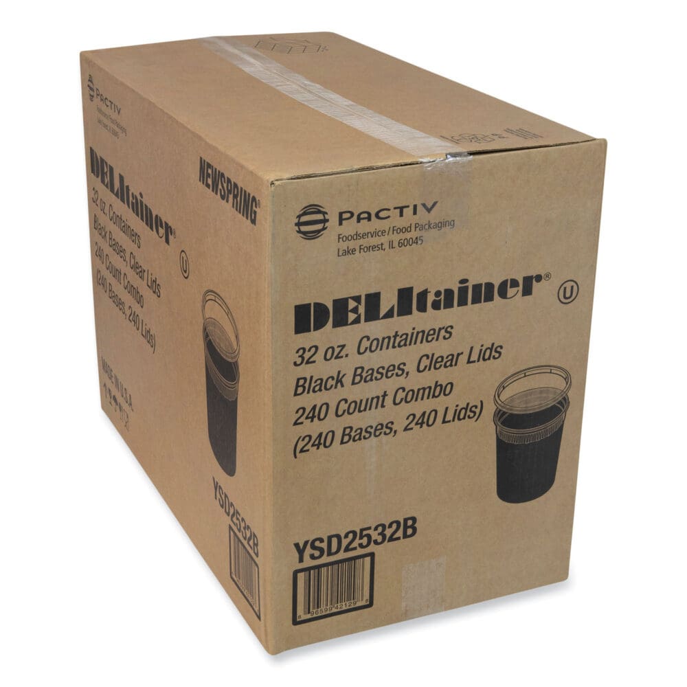 Newspring DELItainer Microwavable Container, 32 oz, 4.55 x 4.55 x 5.55, Black/Clear, Plastic, 240/Carton - Image 3