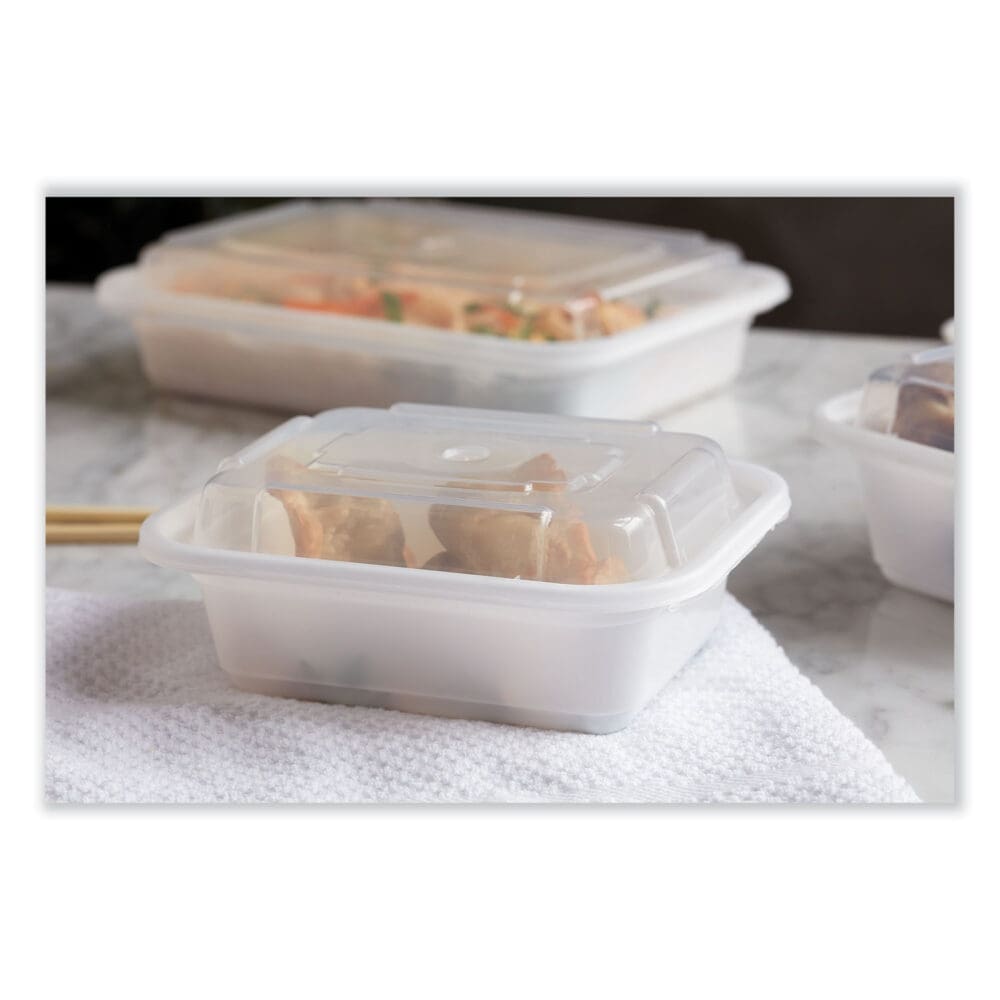 Newspring VERSAtainer Microwavable Containers, Rectangular, 12 oz, 4.5 x 5.5 x 2.12, White/Clear, Plastic, 150/Carton - Image 2