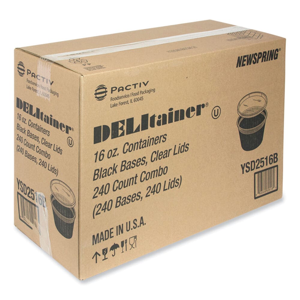 Newspring DELItainer Microwavable Container, 16 oz, 4.55 x 4.55 x 3.1, Black/Clear, Plastic, 240/Carton - Image 3