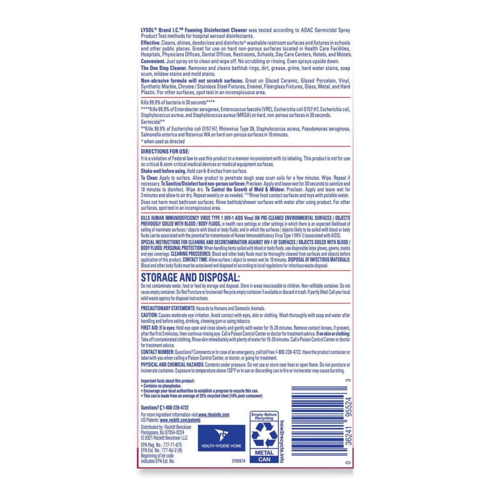 Foaming Disinfectant Cleaner, 24 oz Aerosol Spray, 12/Carton - Image 4