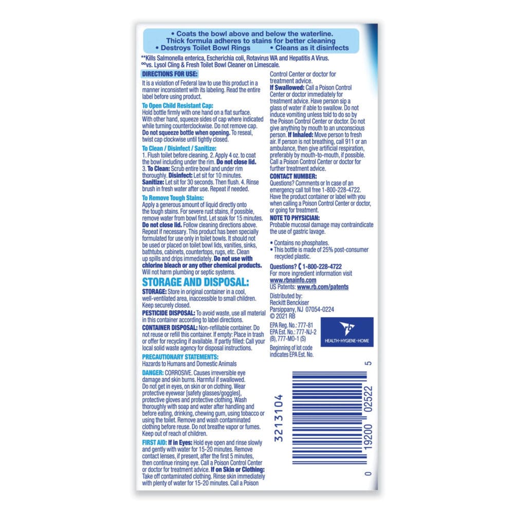 Disinfectant Toilet Bowl Cleaner, Atlantic Fresh, 24 oz Bottle, 9/Carton - Image 7
