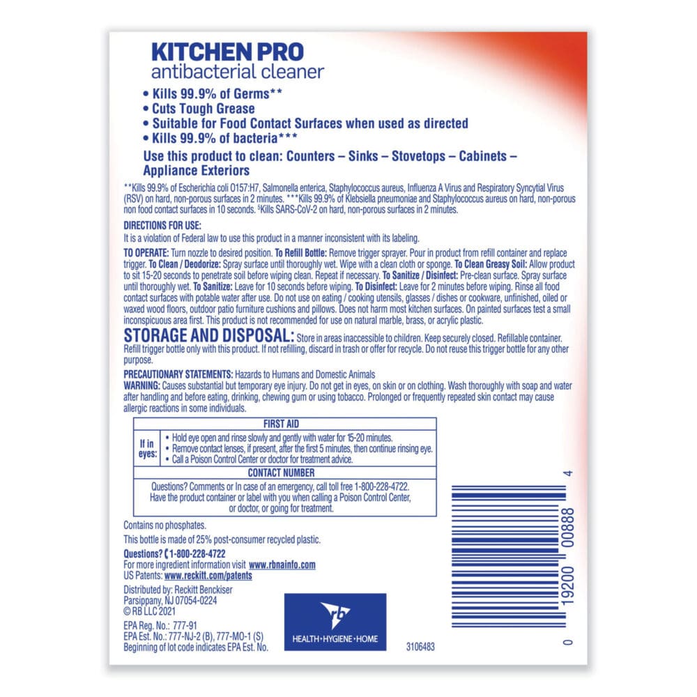 Kitchen Pro Antibacterial Cleaner, Citrus Scent, 22 oz Spray Bottle, 9/Carton - Image 4
