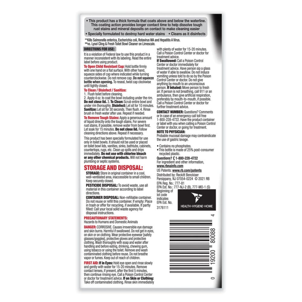 Disinfectant Toilet Bowl Cleaner w/Lime/Rust Remover, Atlantic Fresh, 24 oz - Image 4