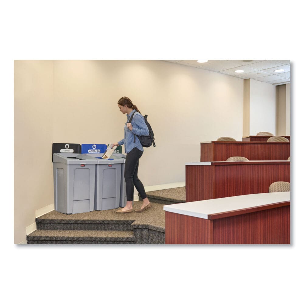 Slim Jim Recycling Station 1-Stream, Landfill Recycling Station, 33 gal, Resin, Gray - Image 4