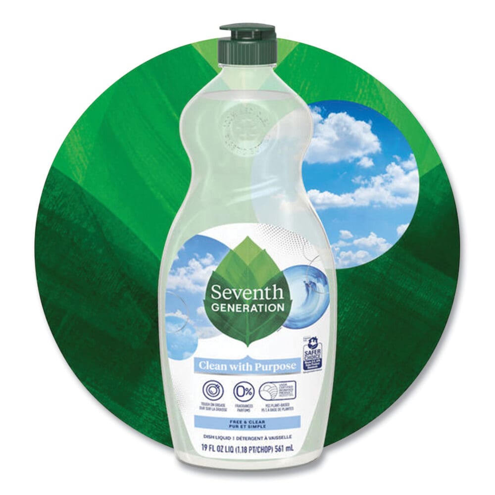 Natural Dishwashing Liquid, Free and Clear, 19 oz Bottle, 6/Carton - Image 4