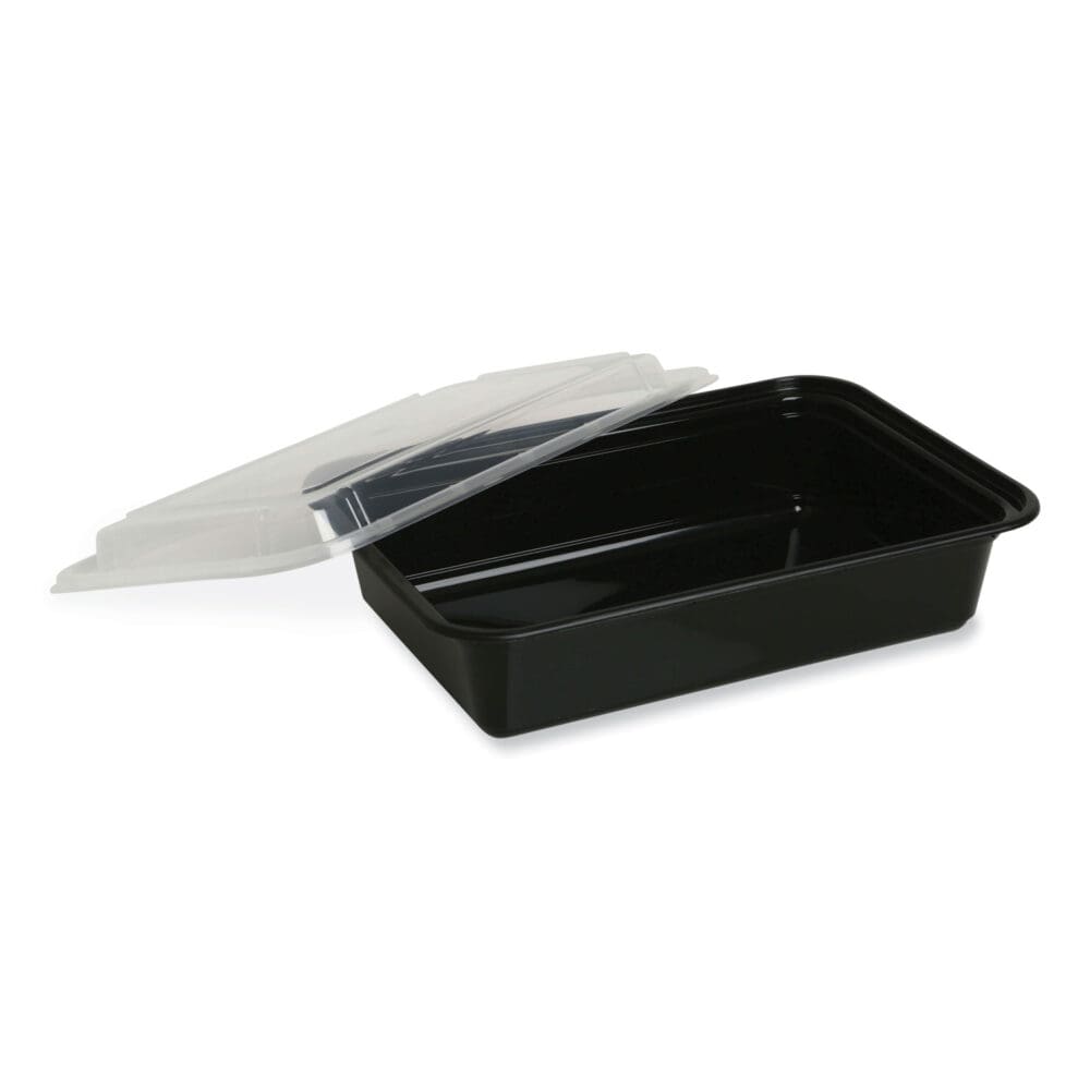 Microwavable Food Container with Lid, Rectangular, 12 oz, 5.78 x 4.52 x 2.24, Black/Clear, Plastic, 150/Carton - Image 4