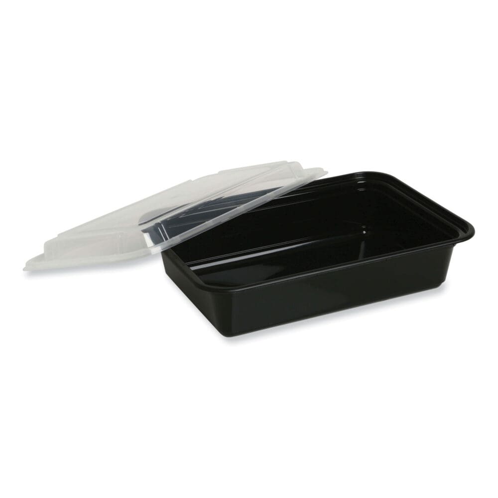 Microwavable Food Container with Lid, Rectangular, 28 oz, 8.81 x 6.02 x 2.04, Black/Clear, Plastic, 150/Carton - Image 4