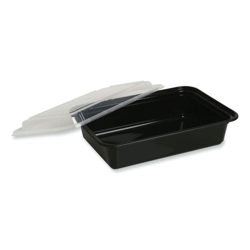 Microwavable Food Container with Lid, Rectangular, 24 oz, 7.48 x 5.03 x 2.48, Black/Clear, Plastic, 150/Carton - Image 4