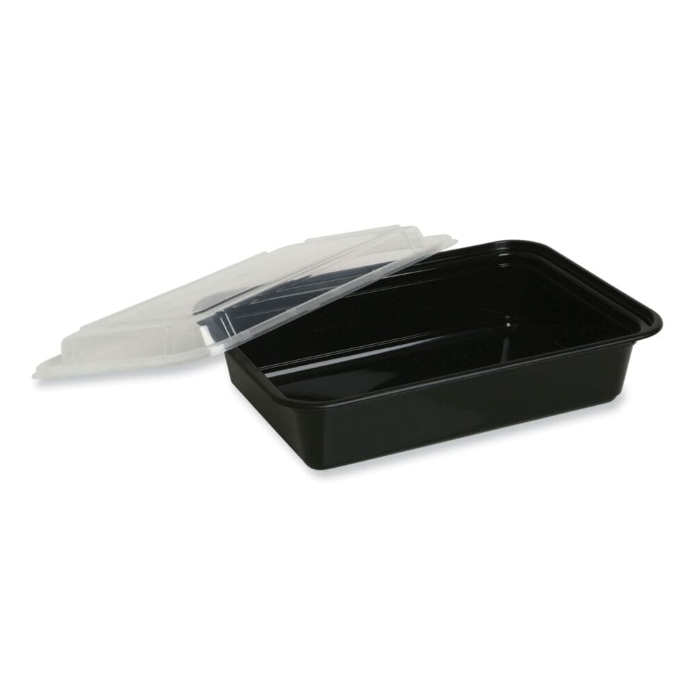 Microwavable Food Container with Lid, Rectangular, 32 oz, 8.81 x 6.02 x 2.24, Black/Clear, Plastic, 150/Carton - Image 4