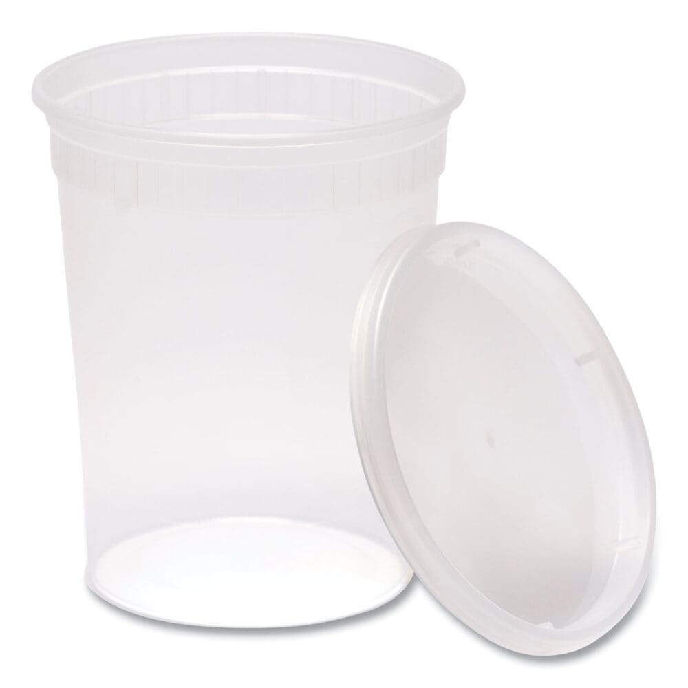 Plastic Deli Container with Lid, 32 oz, Clear, Plastic, 240/Carton - Image 3