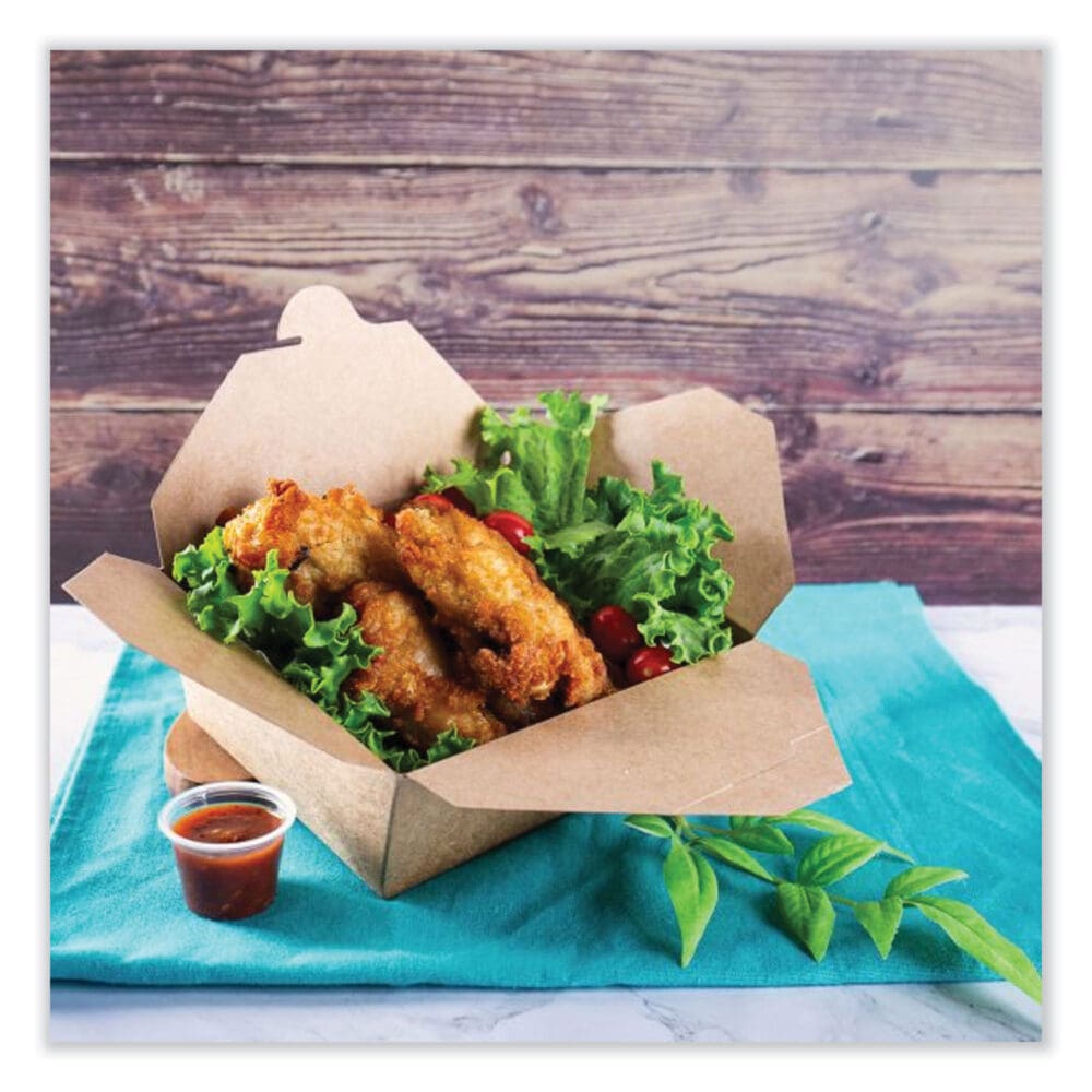 Reclosable Kraft Take-Out Box, 48 oz, Paper, 300/Carton - Image 2