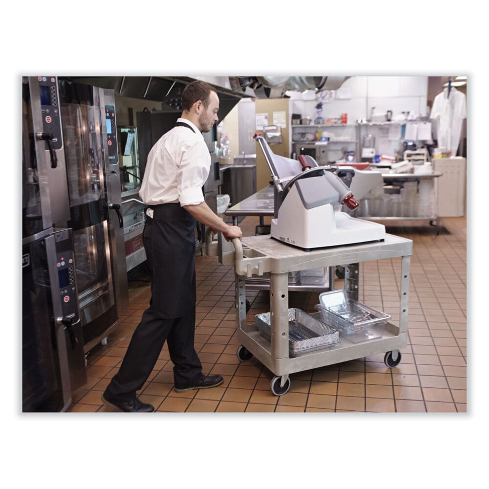 Flat Shelf Utility Cart, Plastic, 2 Shelves, 500 lb Capacity, 25.25" x 44" x 38.13", Black - Image 5