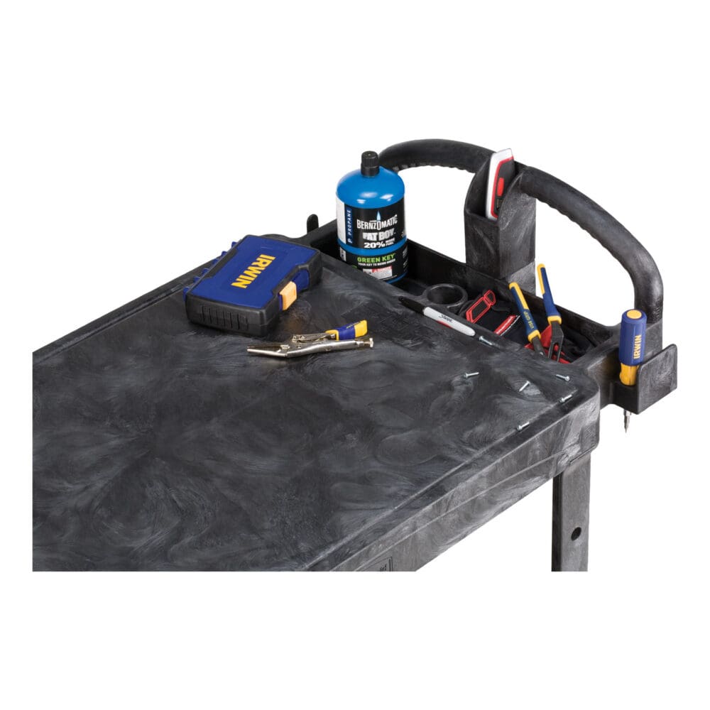 Flat Shelf Utility Cart, Plastic, 2 Shelves, 500 lb Capacity, 19.19" x 37.88" x 33.33", Black - Image 2