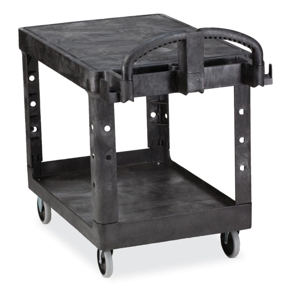 Flat Shelf Utility Cart, Plastic, 2 Shelves, 500 lb Capacity, 19.19" x 37.88" x 33.33", Black - Image 3