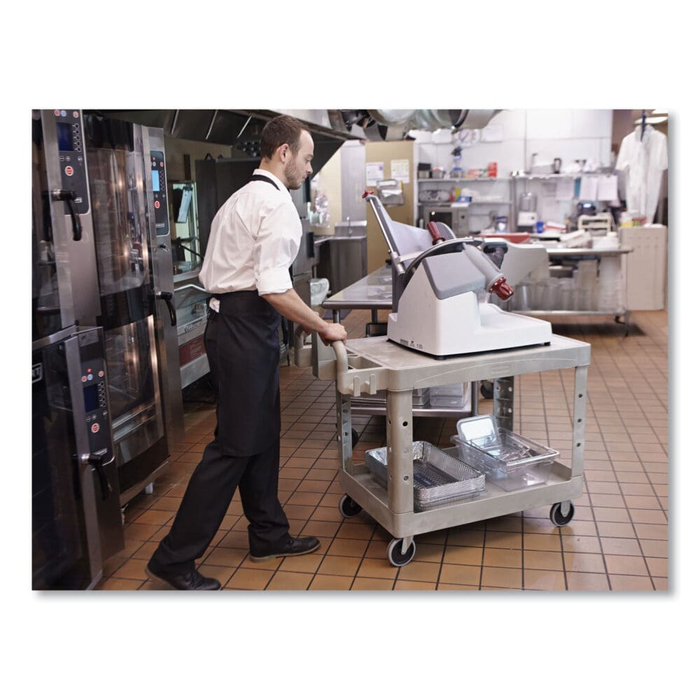 Flat Shelf Utility Cart, Plastic, 2 Shelves, 500 lb Capacity, 19.19" x 37.88" x 33.33", Black - Image 6