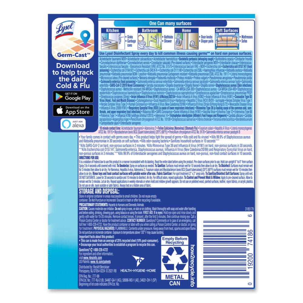Disinfectant Spray, Crisp Linen Scent, 12.5 oz Aerosol Spray, 12/Carton - Image 4