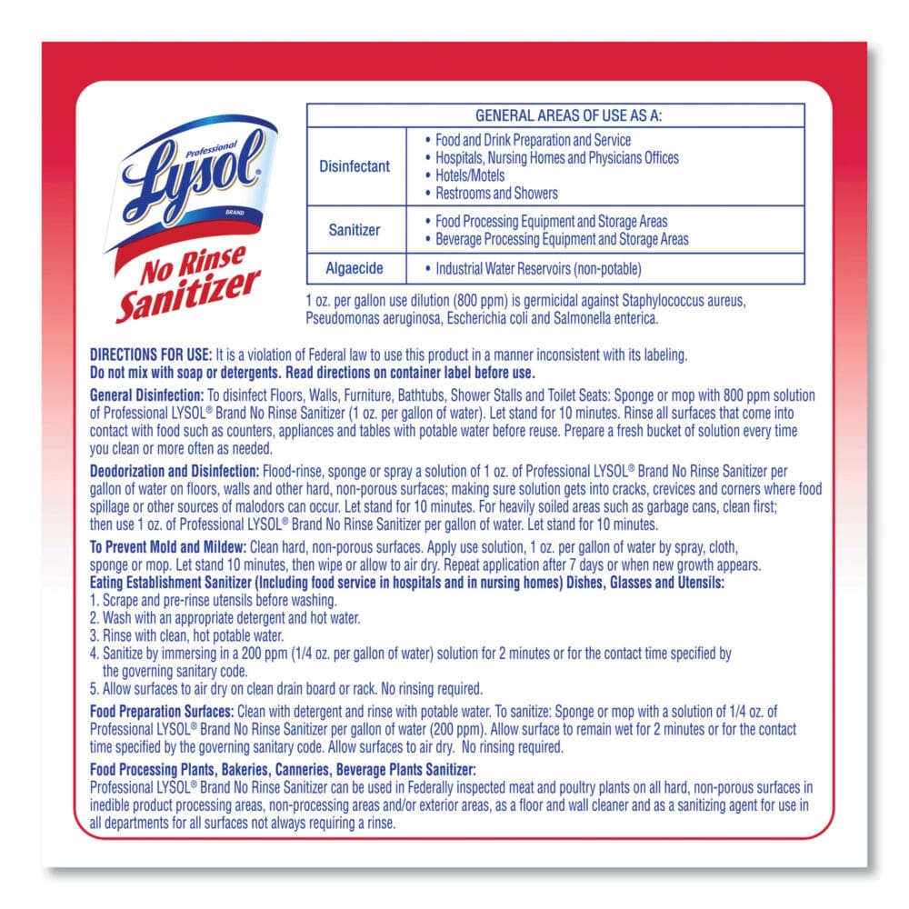 No Rinse Sanitizer Concentrate, 1 gal Bottle, 4/Carton - Image 5