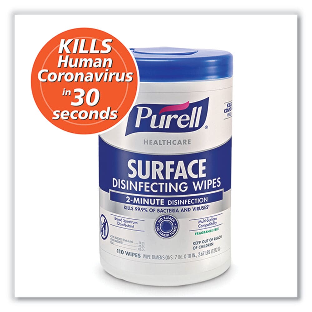 Healthcare Surface Disinfecting Wipes, 1-Ply, 7" x 10", Unscented, White, 110 Wipes/Canister, 6 Canisters/Carton - Image 3