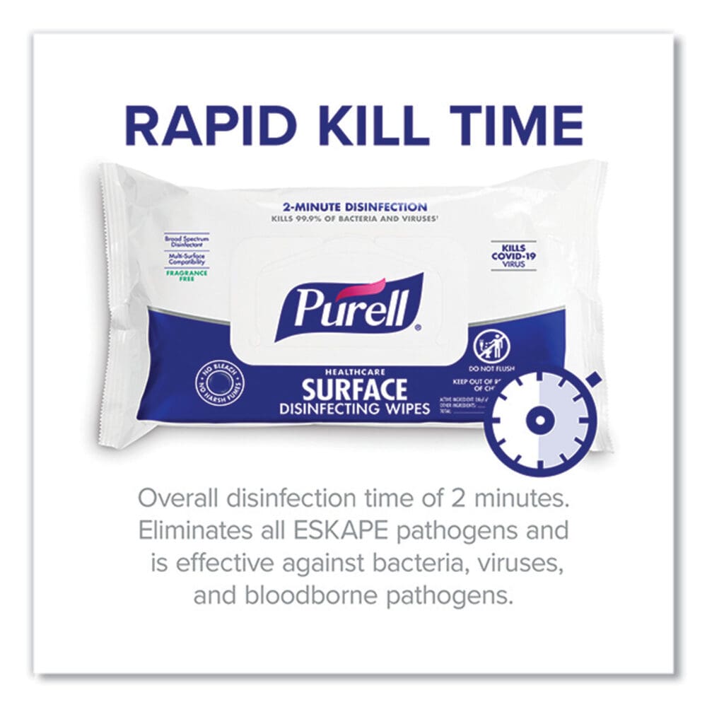 Healthcare Surface Disinfecting Wipes, 1-Ply, 7" x 10", Unscented, White, 72/Pack - Image 2