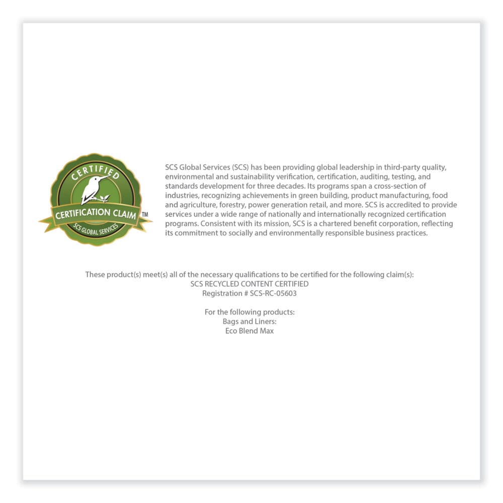 Eco Blend Max Can Liners, 33 gal, 0.8 mil, 33" x 39", Blue, 25 Bags/Roll, 8 Rolls/Carton - Image 4