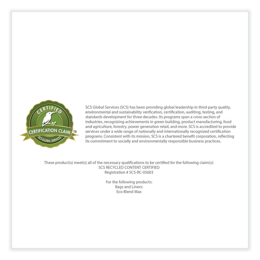 Eco Blend Max Can Liners, 60 gal, 0.8 mil, 38" x 58", Clear, 20 Bags/Roll, 5 Rolls/Carton - Image 4