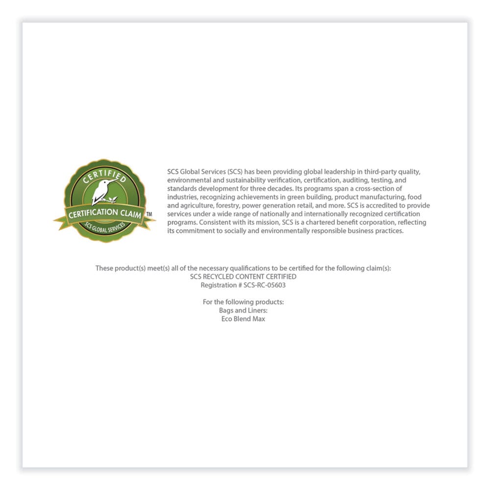 Eco Blend Max Can Liners, 40 to 45 gal, 0.8 Mil, 40" x 46", Blue, 25 Bags/Roll, 6 Rolls/Carton - Image 4