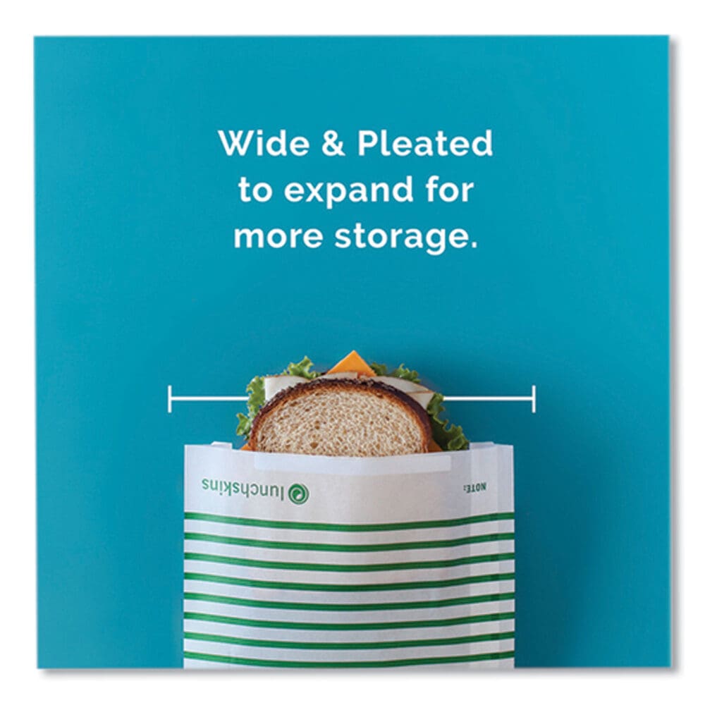 Paper Sandwich Bag, 7.1 x 2 x 9.4, White with Green Stripes, 50/Box - Image 3