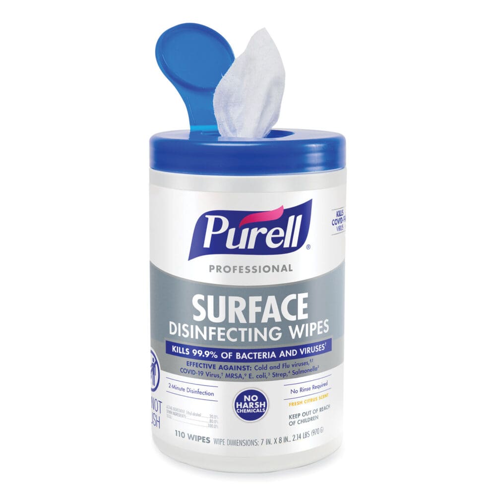 Professional Surface Disinfecting Wipes, 1-Ply, 7 x 8, Fresh Citrus, White, 110/Canister, 6 Canisters/Carton - Image 4