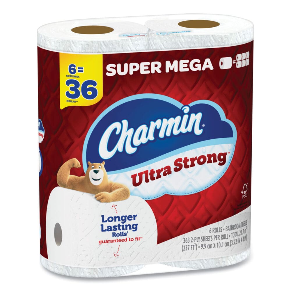 Ultra Strong Bathroom Tissue, Super Mega Rolls, Septic Safe, 2-Ply, White, 363 Sheet Roll, 6 Rolls/Pack, 3 Packs/Carton - Image 2