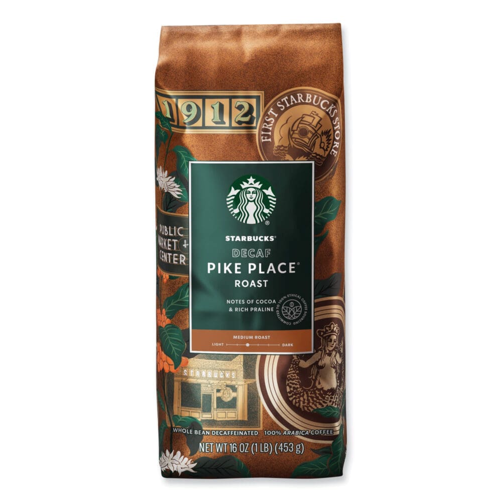 Whole Bean Coffee, Decaffeinated, Pike Place, 1 lb, Bag, 6/Carton - Image 3