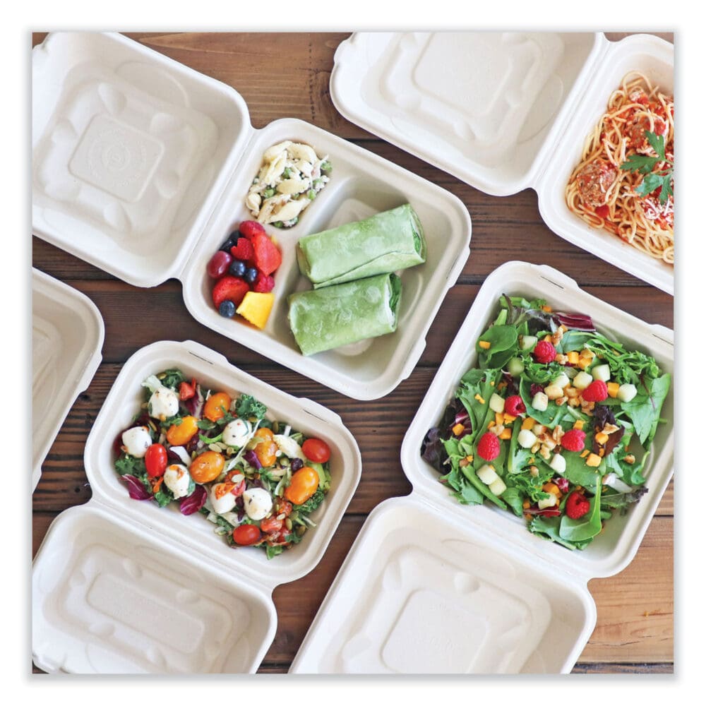 Fiber Hinged Containers, 9.2 x 9.1 x 3.2, Natural, Paper, 300/Carton - Image 4