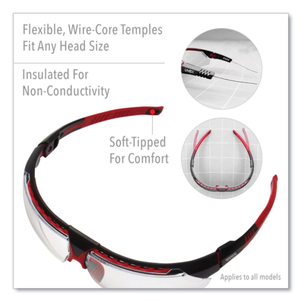 Avatar Safety Glasses, Red/Black Polycarbonate Frame, Clear Polycarbonate Lens - Image 2