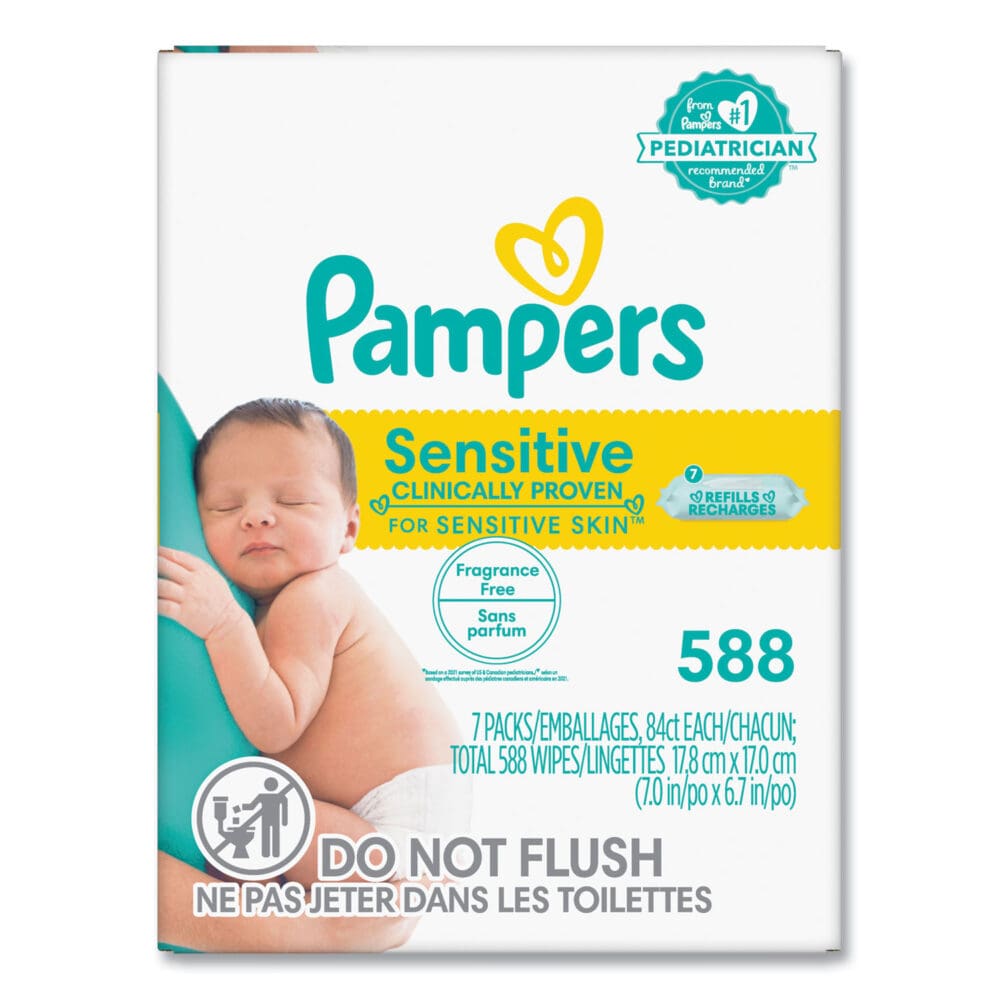 Sensitive Baby Wipes, 1-Ply, 6.7 x 7, Unscented, White, 84/Pack, 7/Carton - Image 4
