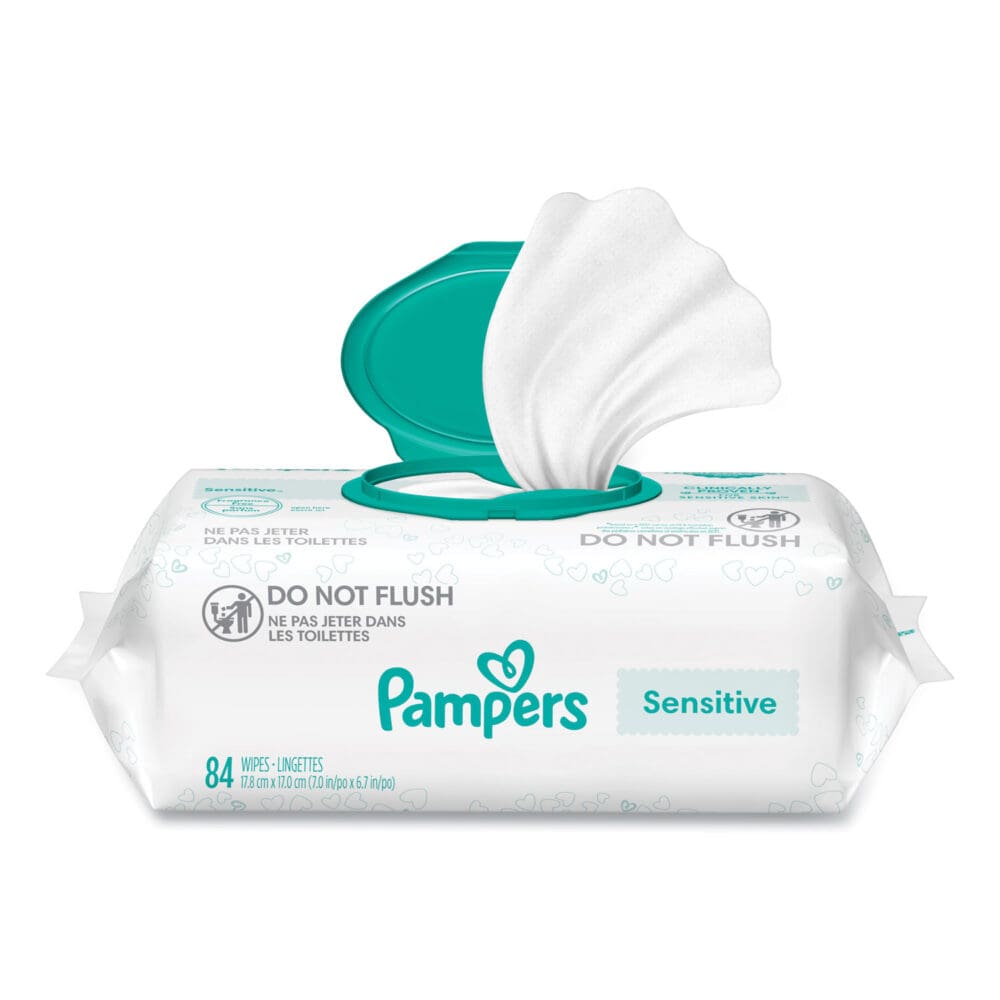 Sensitive Baby Wipes, 1-Ply, 6.7 x 7, Unscented, White, 84/Pack, 7/Carton - Image 3